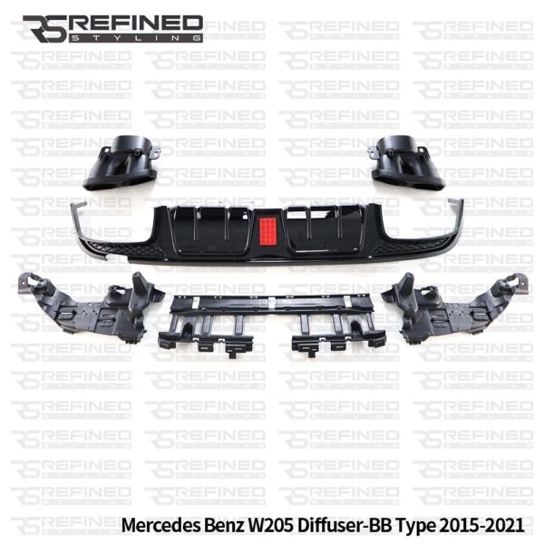 MERCEDES C63 AMG C CLASS W205 C205 COUPE GLOSS BLACK REAR DIFFUSER + TAILPIPES