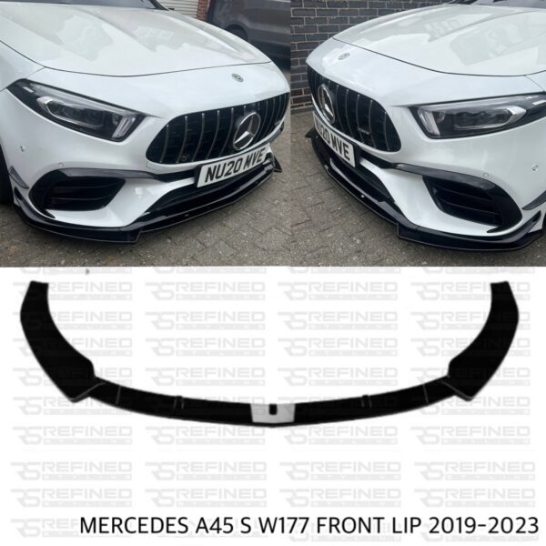 MERCEDES BENZ A CLASS W177 A45 A45S AMG GLOSS BLACK FRONT SPLITTER LIP 2019-23