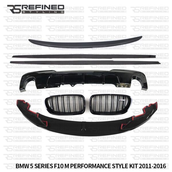 BMW 5 SERIES F10 BODY KIT BLACK PERFORMANCE M SPLITTER SKIRT DIFFUSER 535D