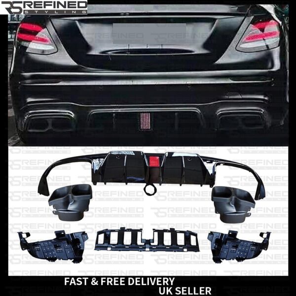 FOR MERCEDES E63 AMG E CLASS W213 SALOON GLOSS BLACK REAR DIFFUSER + TAILPIPES