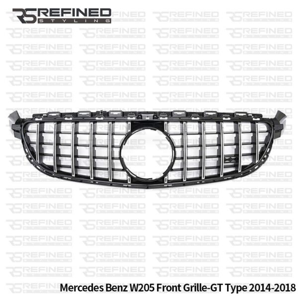 FOR MERCEDES C CLASS AMG W205 C205 GLOSS BLACK FRONT GRILLE GT R STYLE 2014-2018