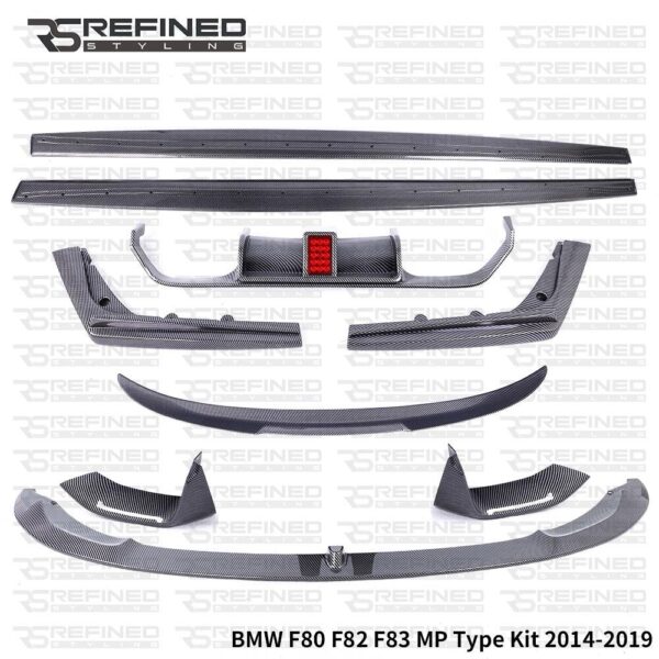 BMW M3 M4 F80 F82 F83 FRONT SPLITTER SPOILER CARBON LOOK KIT LED DIFFUSER SIDE M