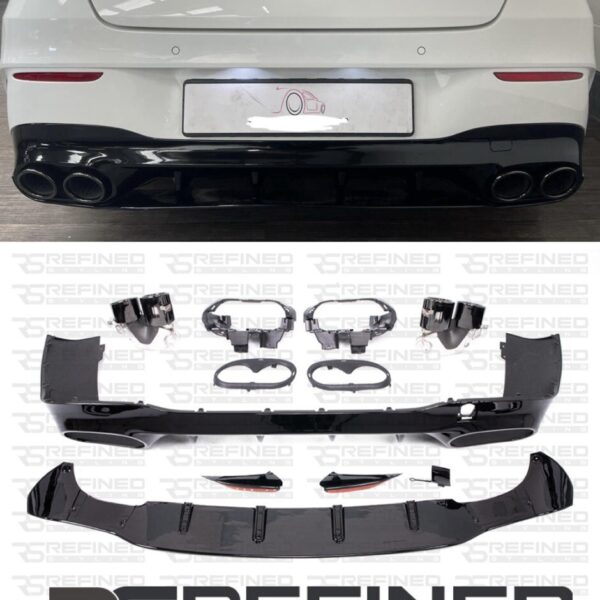 MERCEDES CLA CLASS W118 X118 CLA45 STYLE REAR DIFFUSER + TAILPIPES GLOSS BLACK