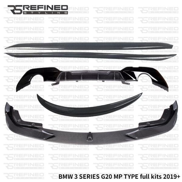 BMW 3 SERIES G20 BODY KIT CARBON LOOK FRONT SPLITTER DIFFUSER SIDE SKIRT SPOILER