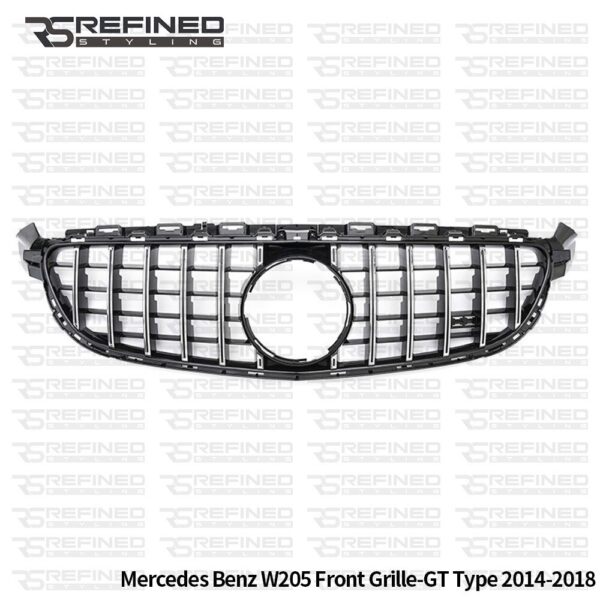 FOR MERCEDES C CLASS AMG W205 C205 GLOSS BLACK FRONT GRILLE GT R STYLE 2014-2018