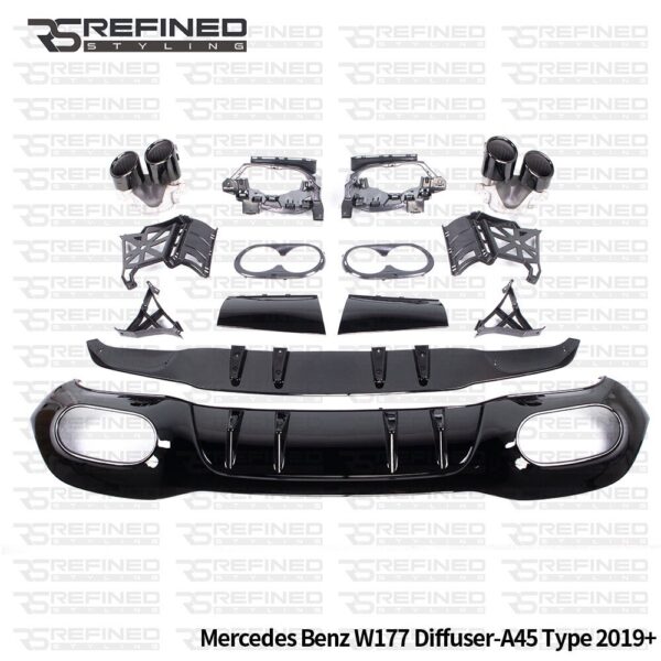 FOR MERCEDES A CLASS W177 AMG A45 A45S LOOK REAR DIFFUSER TAILPIPES GLOSS BLACK