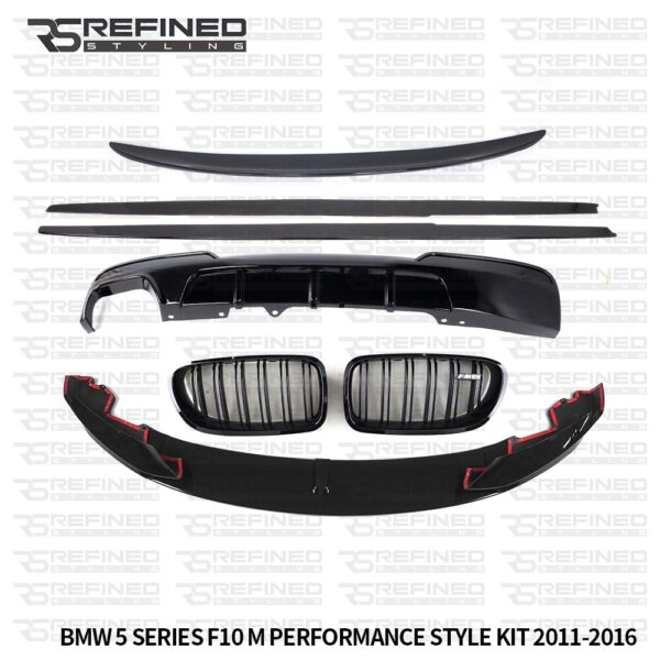 BMW 5 SERIES F10 BODY KIT BLACK PERFORMANCE M SPLITTER SKIRT DIFFUSER SPOILER