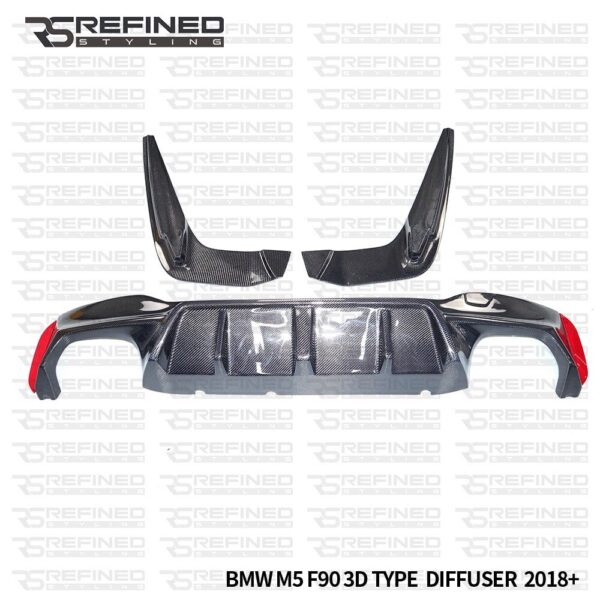 BMW M5 F90 G30 REAL CARBON FIBRE 3D STYLE REAR BUMPER DIFFUSER 3 PIECE UK SELLER